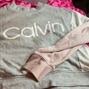 pink white and grey calvin klein crop sweater